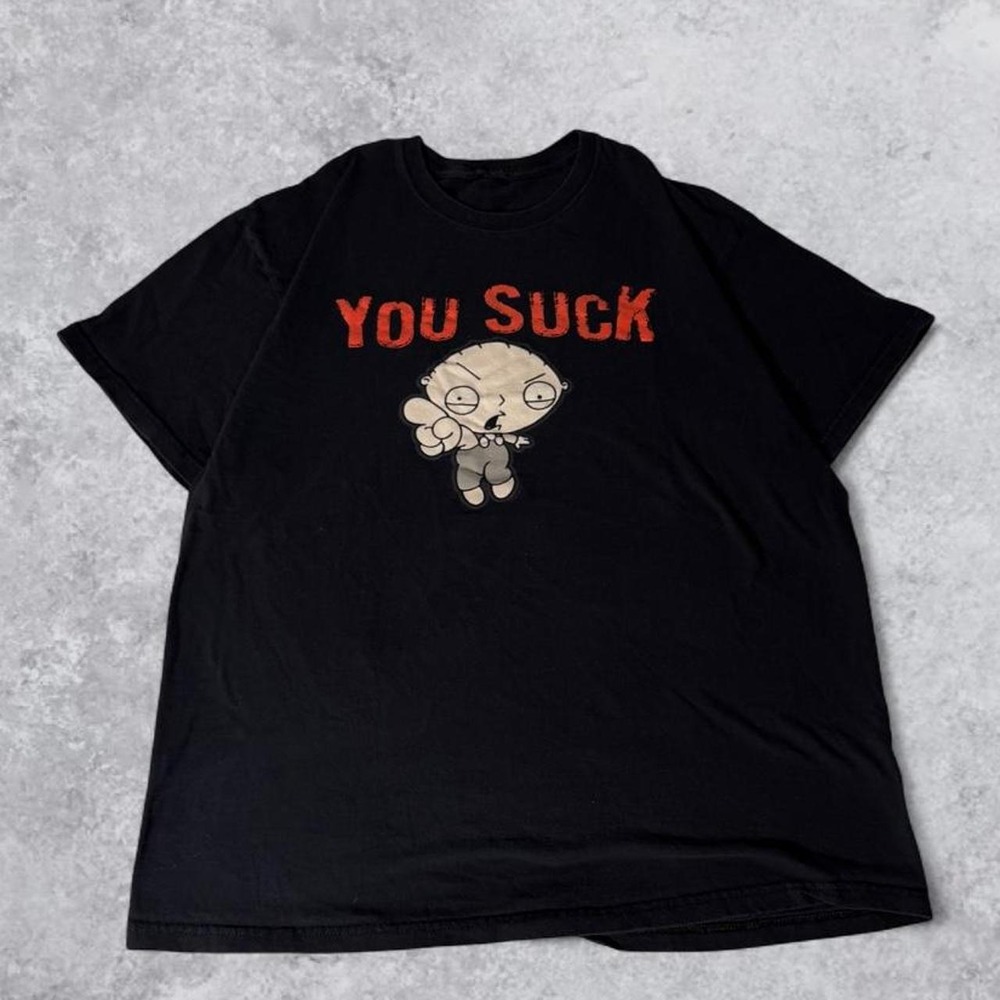 Vintage Family Guy Stewie You Suck T-Shirt Mens Black Cartoon Graphic Tee